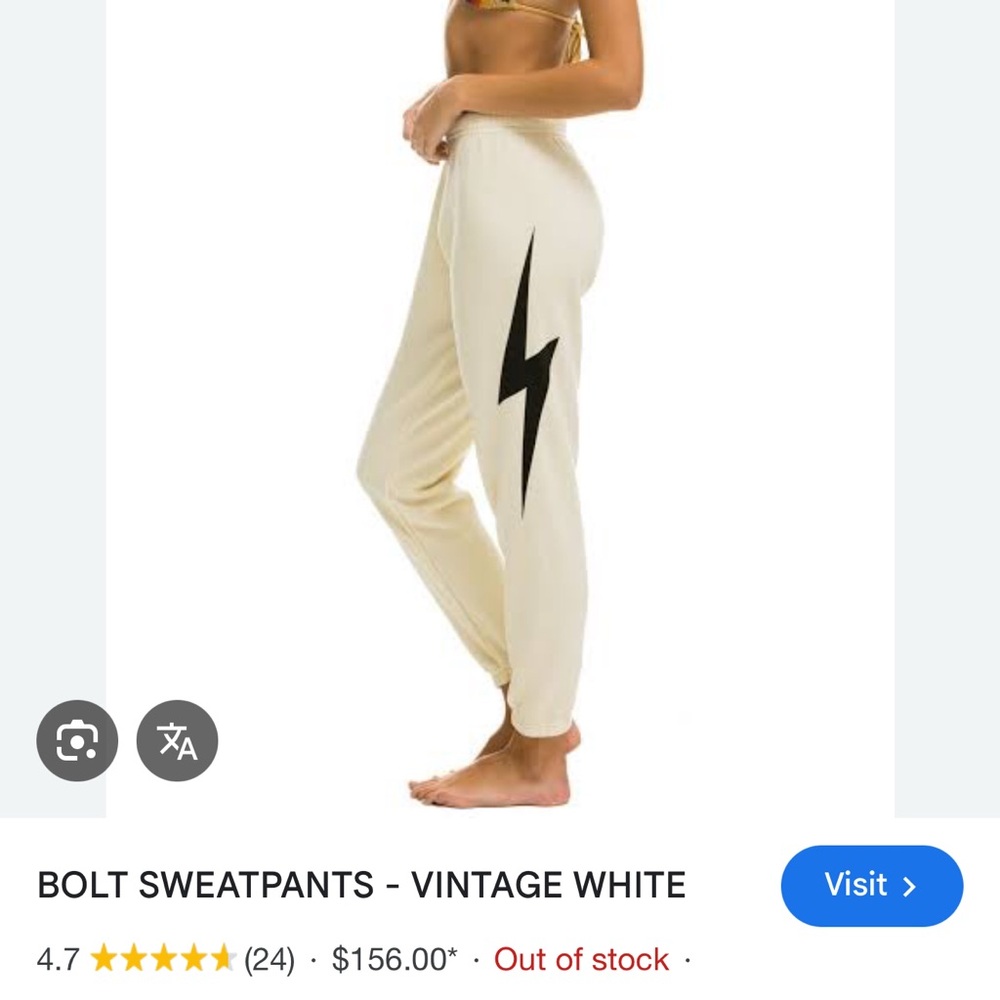 Aviator Nation Vintage White Joggers with Black Bolt